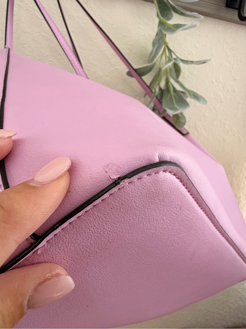 Trina Turk Pink Scallop-Edge Tote, Multicolored Interior, Gold Tone Logo, Vegan - Picture 9 of 10